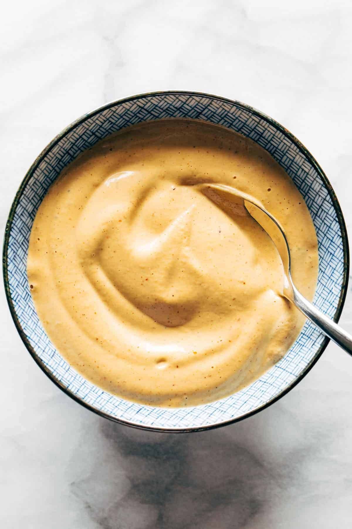 Chipotle cashew queso in a bowl.