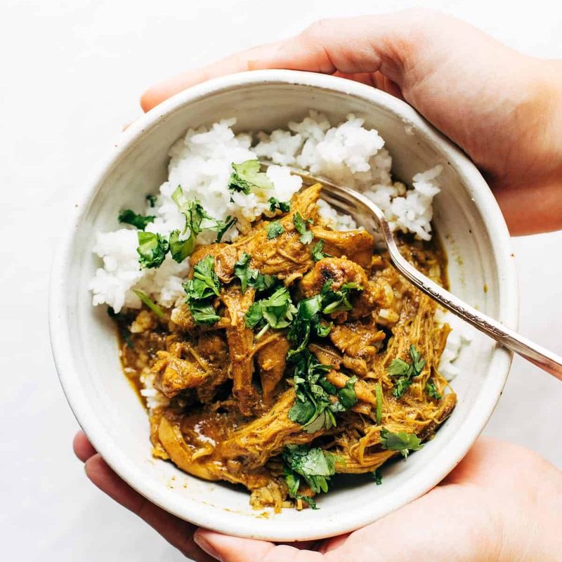 Tandoori chicken in bowl with rice.