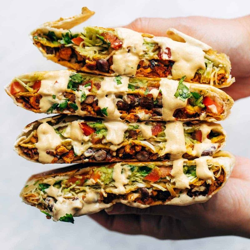 Vegan crunchwrap supreme with cashew queso.