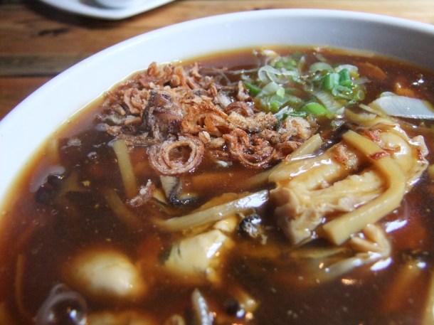 Oyster noodle soup closeup