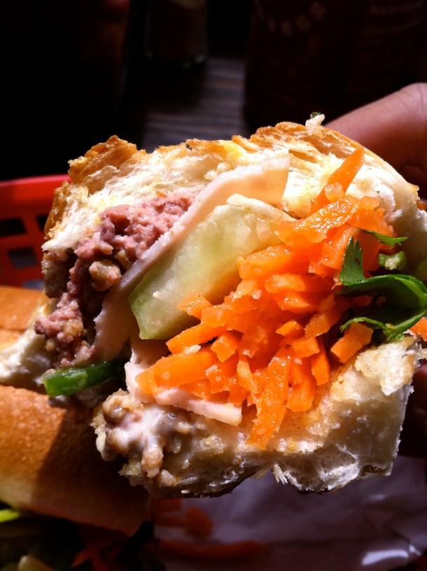Close up of classic bánh mì at Nicky's Vietnamese Sandwiches