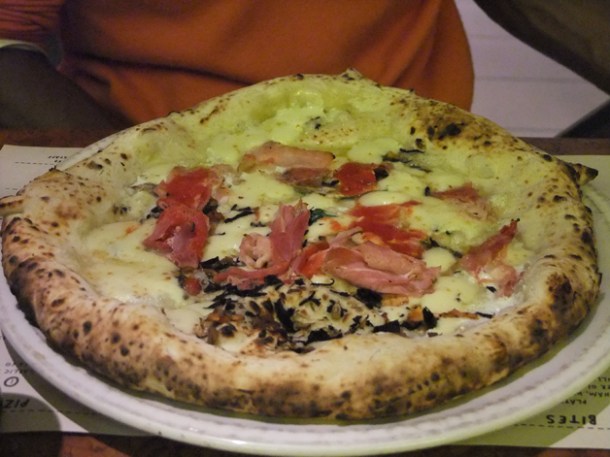 Gloucester Old Spot ham pizza at Franco Manca Chiswick gloucester old spot ham pizza at franco manca chiswick