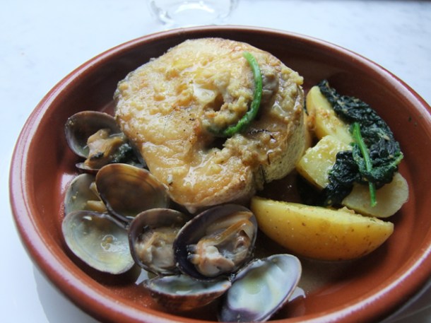 hake with clams and black cabbage at Pizarro hake with clams and black cabbage at pizarro