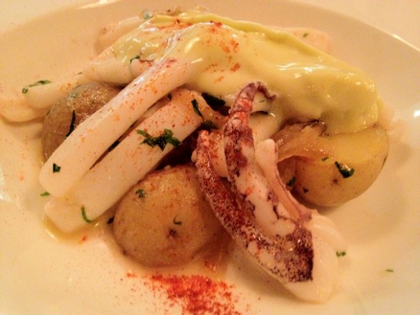 squid and potatoes in aioli at Pizarro squid and potatoes in aioli at pizarro