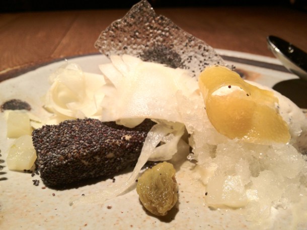 honey, goat's curd, ice cream and Pernod-cured fennel at Tom Aikens honey, goat's curd, ice cream and pernod cured fennel at tom aikens