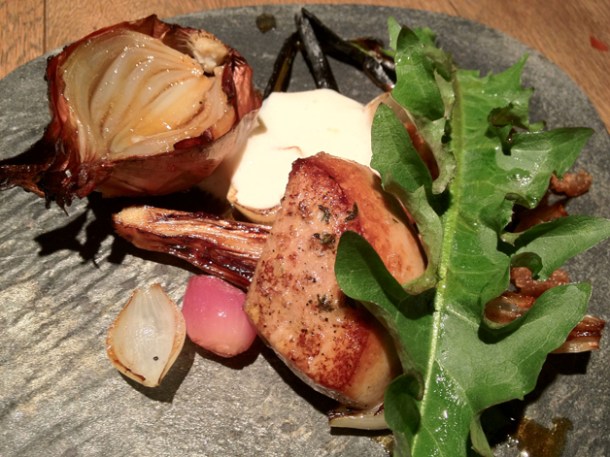 roast foie gras with smoked onions at Tom Aikens roast foie gras with smoked onions at tom aikens