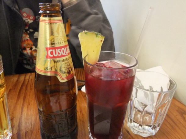 Cusqueña beer and chicha morada at Ceviche London cusquena beer and chicha morada at ceviche london