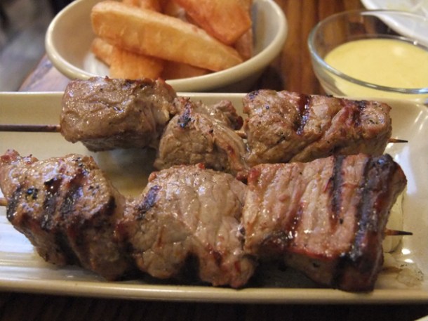 steak skewers at Ceviche London steak skewers at ceviche london