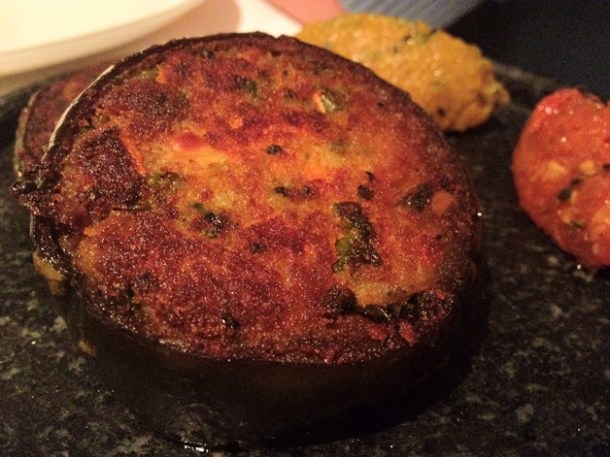 Katli stuffed aubergine steak at Moti Mahal London katli stuffed aubergine steak at moti mahal covent garden