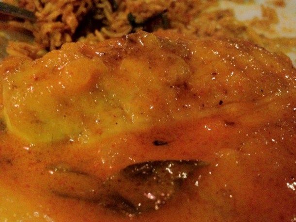 close up of sea bass curry at Carom close up of sea bass curry at carom
