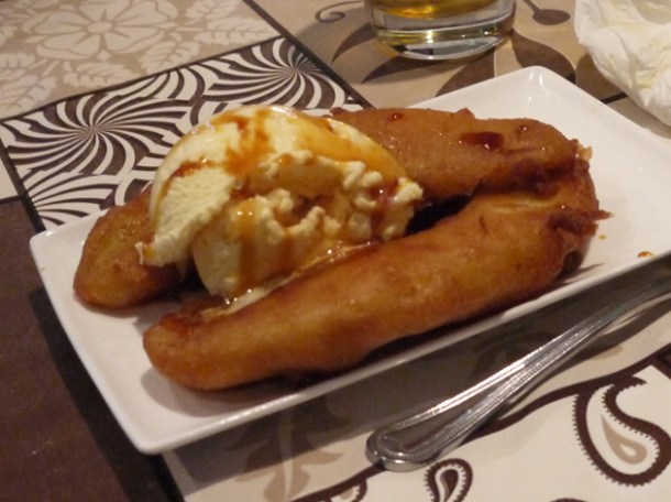 banana fritters with ice cream at Mandalay banana fritters with ice cream at mandalay
