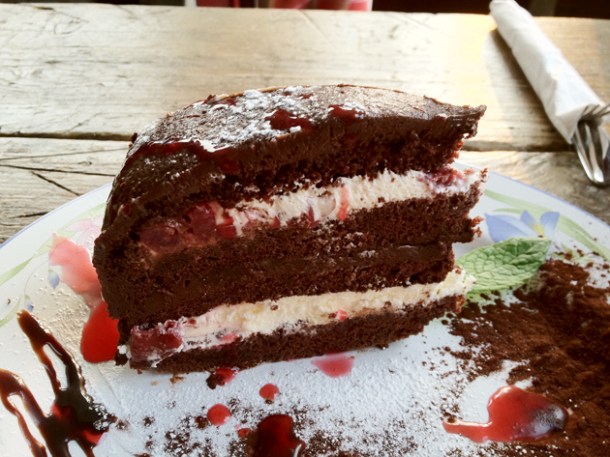 chocolate cake at Duke's Brew and Que chocolate cake at duke's brew and que