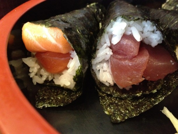 salmon and tuna temaki sushi at Ten Ten Tei salmon and tuna temaki sushi at ten ten tei