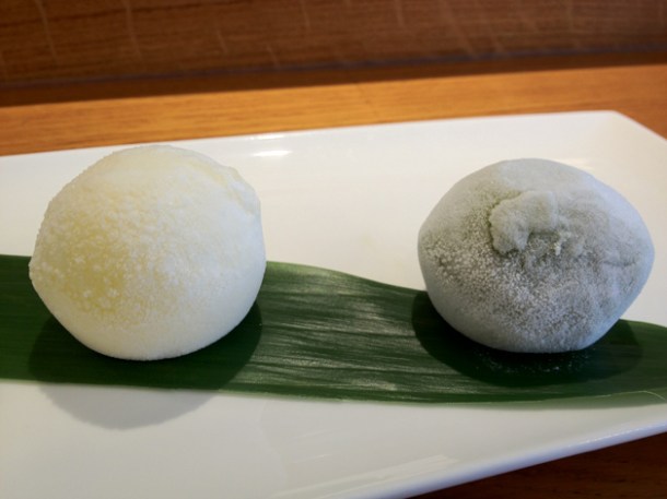 yuzu and green tea ice cream mochi at Toku yuzu and green tea ice cream mochi at toku