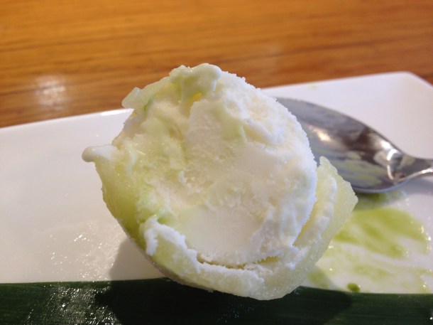 interior of yuzu ice cream mochi at Toku inside yuzu ice cream mochi at toku