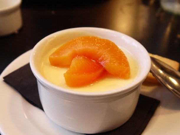 lemon posset with poached peach at 10 greek street