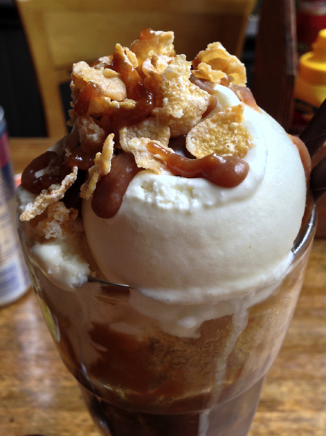 cornflake sundae at bbq whiskey beer