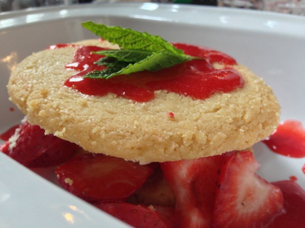 strawberry shortbread biscuits with cream and mint at meatlover