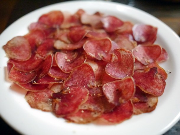 cured iberico pork tongue at drakes tabanco
