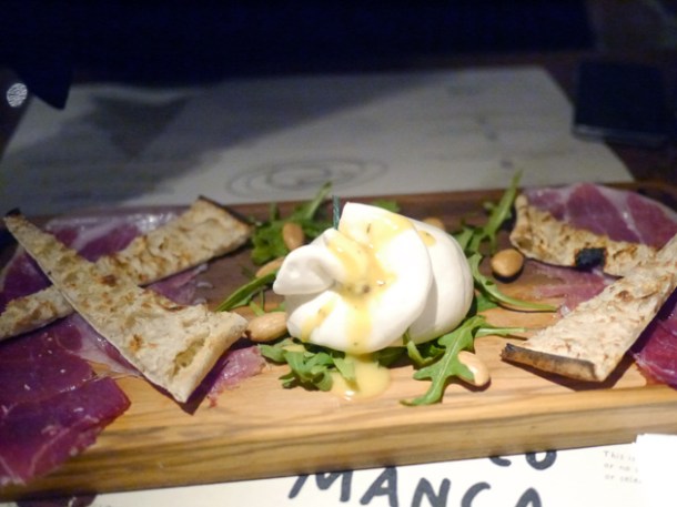 burrata with ham at franco manca tottenham court road