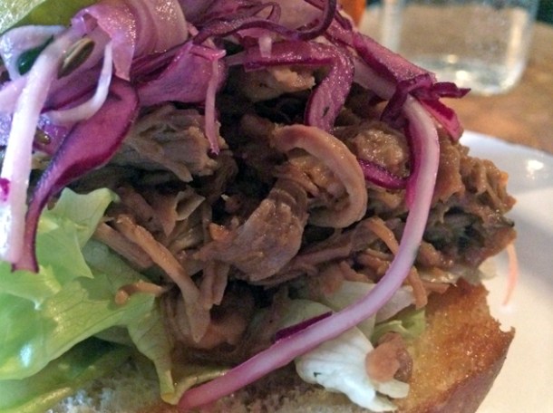 close up of pulled pork at 160