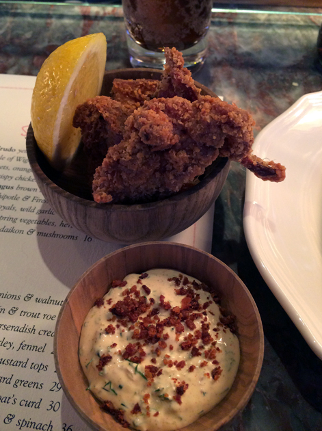 fried chicken with ranch dressing at chiltern firehouse
