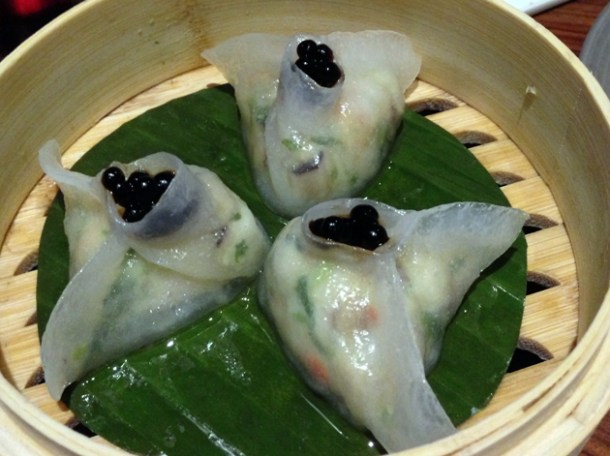 crab dumplings with balsamic pearls at bo lang