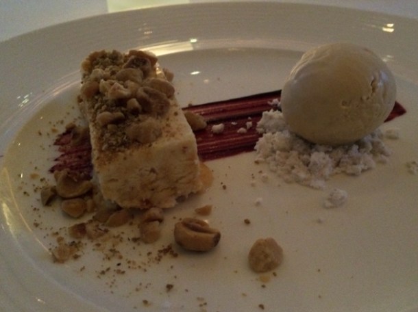 frozen hazelnut nougat with coffee ice cream at the providores