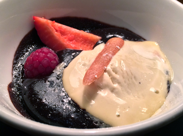 bitter chocolate soup with tonka bean ice cream at crazy bear