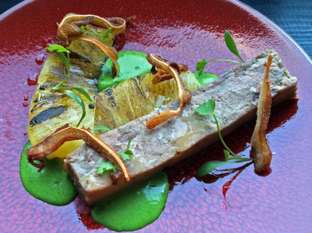 pork cheek, pineapple and coriander at sixty four degrees london