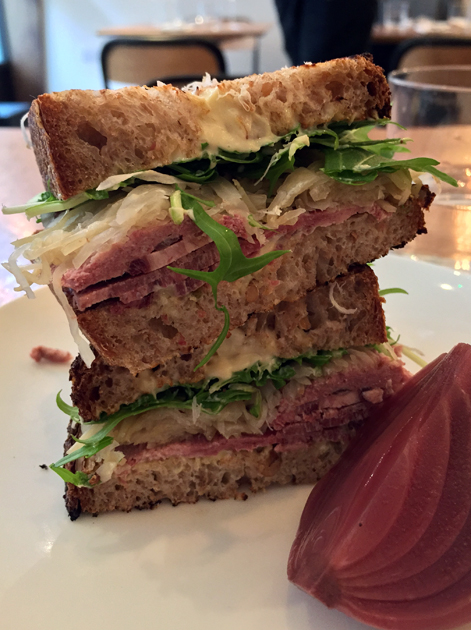 ox tongue sandwich with sauerkraut and mustard at portland