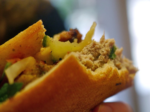 pork patties banh mi at bun cha hoxton
