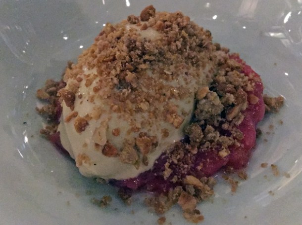 milk ice cream and rhubarb at pitt cue city