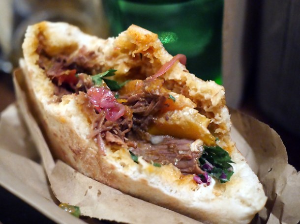 braised beef short rib pitta at berber and q shawarma bar
