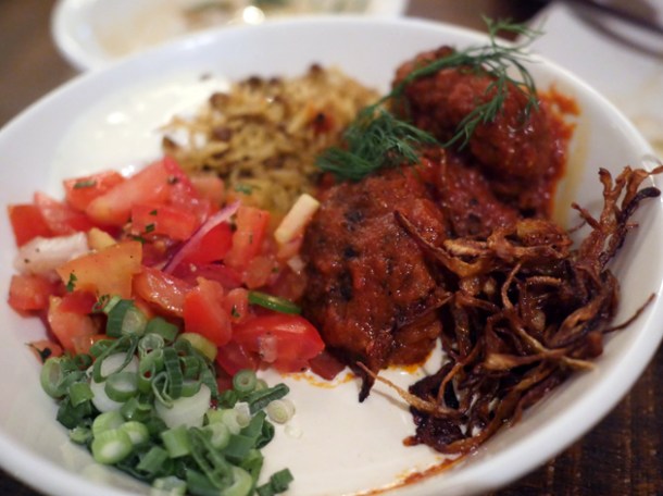 lamb kofte rice bowl at berber and q shawarma bar