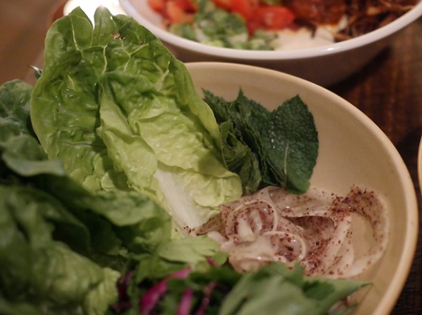 lamb shwarma lettuce wrap at berber and q shawarma bar