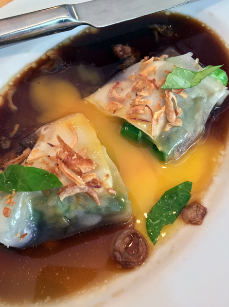 bitter greens and egg yolk cheung fun at a wong