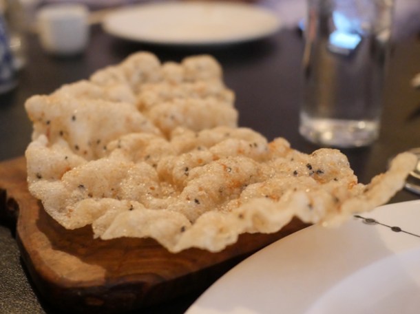 prawn cracker amuse bouche at a wong