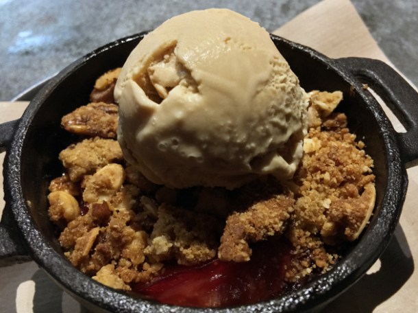 plum crumble with burnt butter ice cream at smokestak