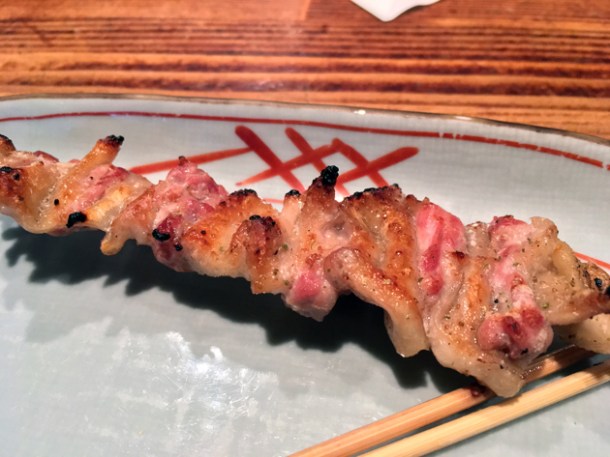 chicken neck and skin yakitori at birdland