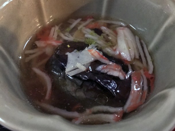 surimi and aubergine at minshuku tsugizakura