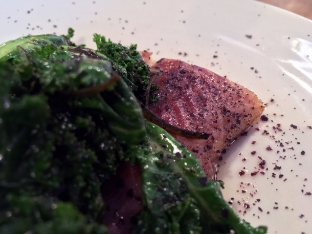 smoked eel and kale at lyle's