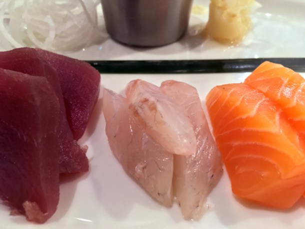 tuna, sea bass and salmon sashimi at rick stein barnes
