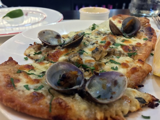 clam pizza at bob's lobster