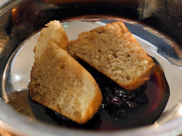 copyrighted photo of the cherry sponge Pedro Ximénez pudding at Barullo London