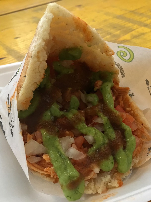 illustrative photo of the Cheeky Chicken arepas from Guasacaca at Mercato Metropolitano