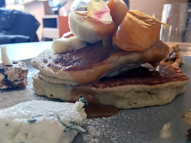 illustrative photo of the banana pranline marshamallow and salted caramel pancakes at Where The Pancakes Are