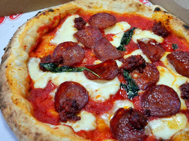 illustrative photo of the Notorious PIG nduja and honey pizza from Bad Boy Pizza Society