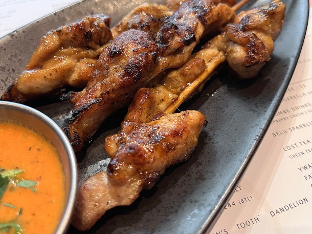 illustrative photo of the chicken skewers at Lahpet West End