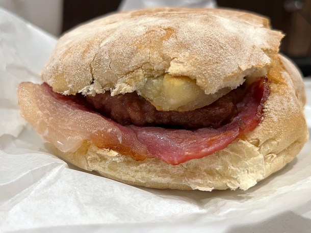 illustrative photo of a triple breakfast roll from Lola's, Charlotte Street, Edinburgh.